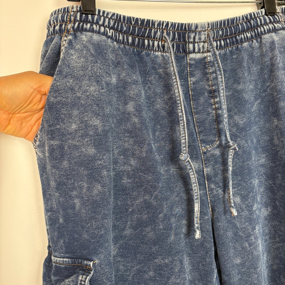 Vanilla Star Women Cargo Sweatpants XL Blue Acid Wash Stretch Wide Leg Skater - Picture 4 of 14